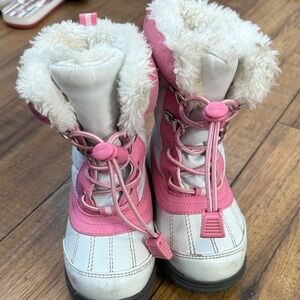 totes Pink and White Kids Snow Boots